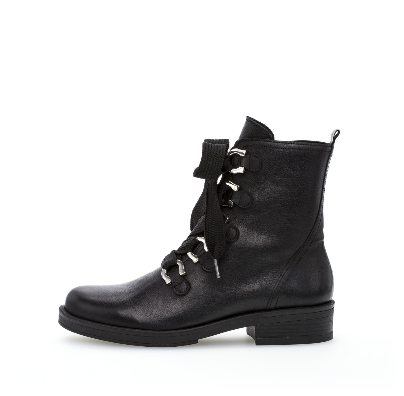 GABOR - 71.790.27 FLAT LACED CASUAL ANKLE BOOT - BLACK LEATHER