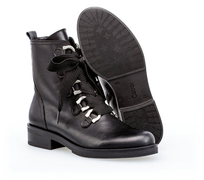 GABOR - 71.790.27 FLAT LACED CASUAL ANKLE BOOT - BLACK LEATHER