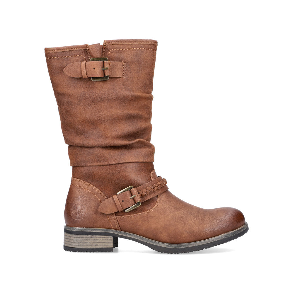 Ladies tan calf length boots hotsell