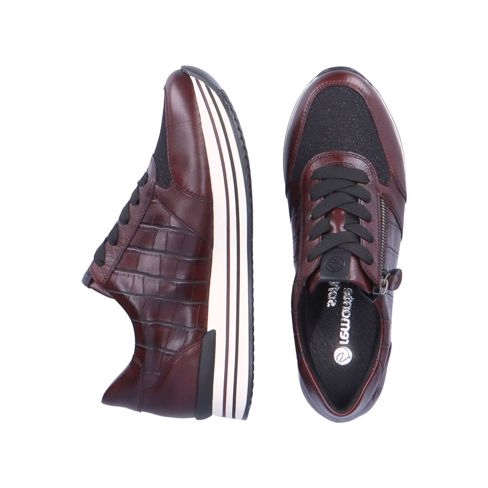 REMONTE - D1300-35 LACED FASHION SHOE WITH SIDE ZIP - BURGANDY