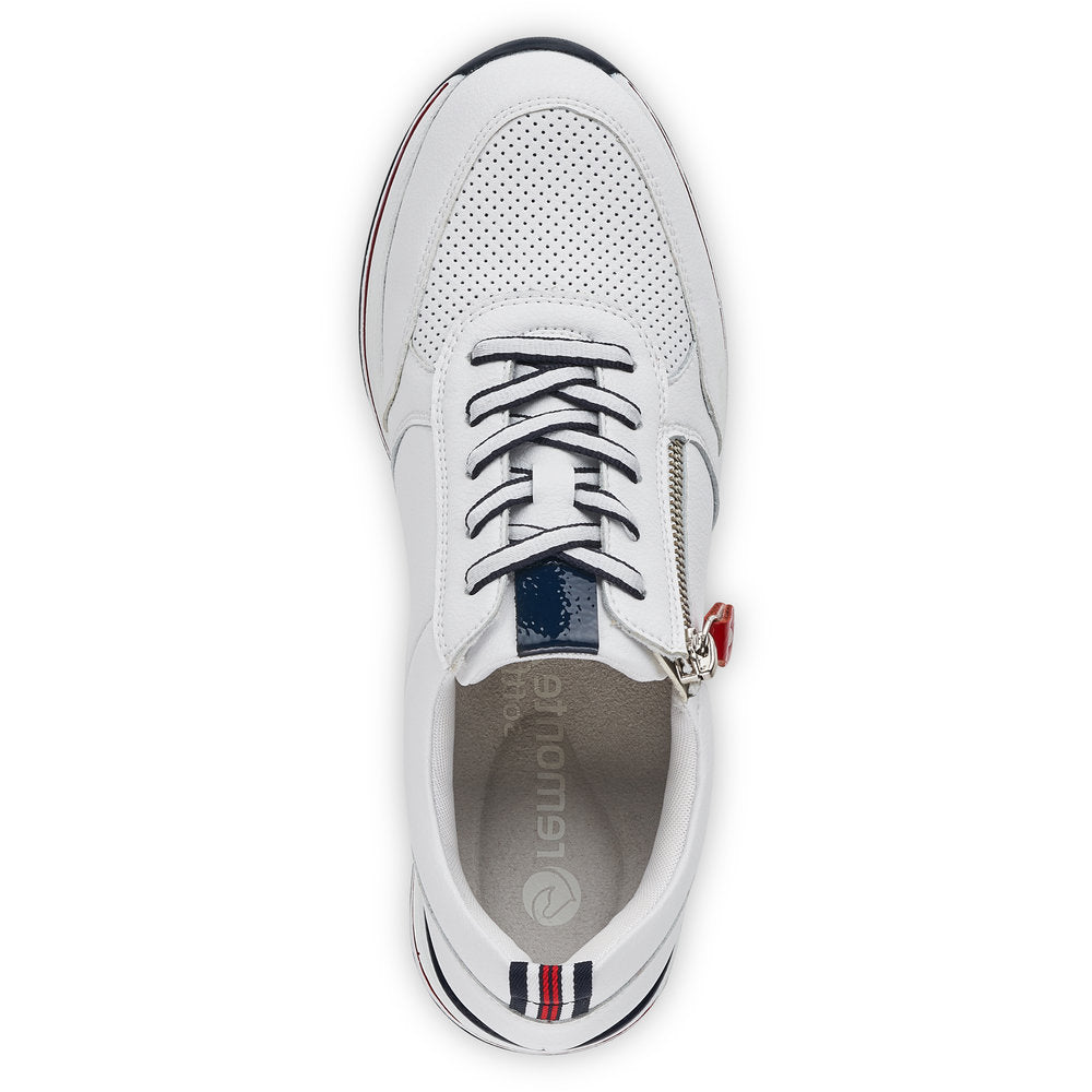 REMONTE- D3207-80 LACED FASHION SHOE WITH ZIP - WHITE/NAVY/RED