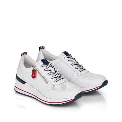 REMONTE- D3207-80 LACED FASHION SHOE WITH ZIP - WHITE/NAVY/RED