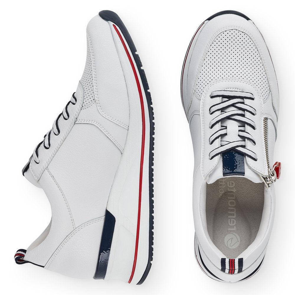 REMONTE- D3207-80 LACED FASHION SHOE WITH ZIP - WHITE/NAVY/RED