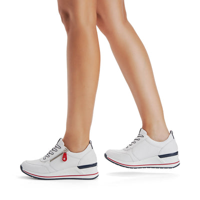 REMONTE- D3207-80 LACED FASHION SHOE WITH ZIP - WHITE/NAVY/RED