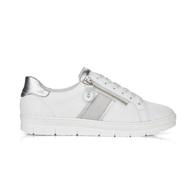 LACED ZIP FASH SHOE - WHITE/SILVER