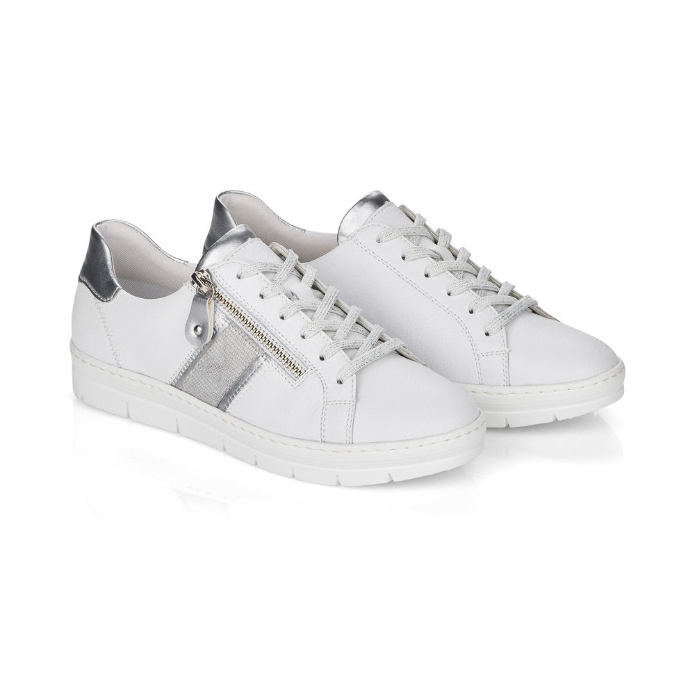 LACED ZIP FASH SHOE - WHITE/SILVER