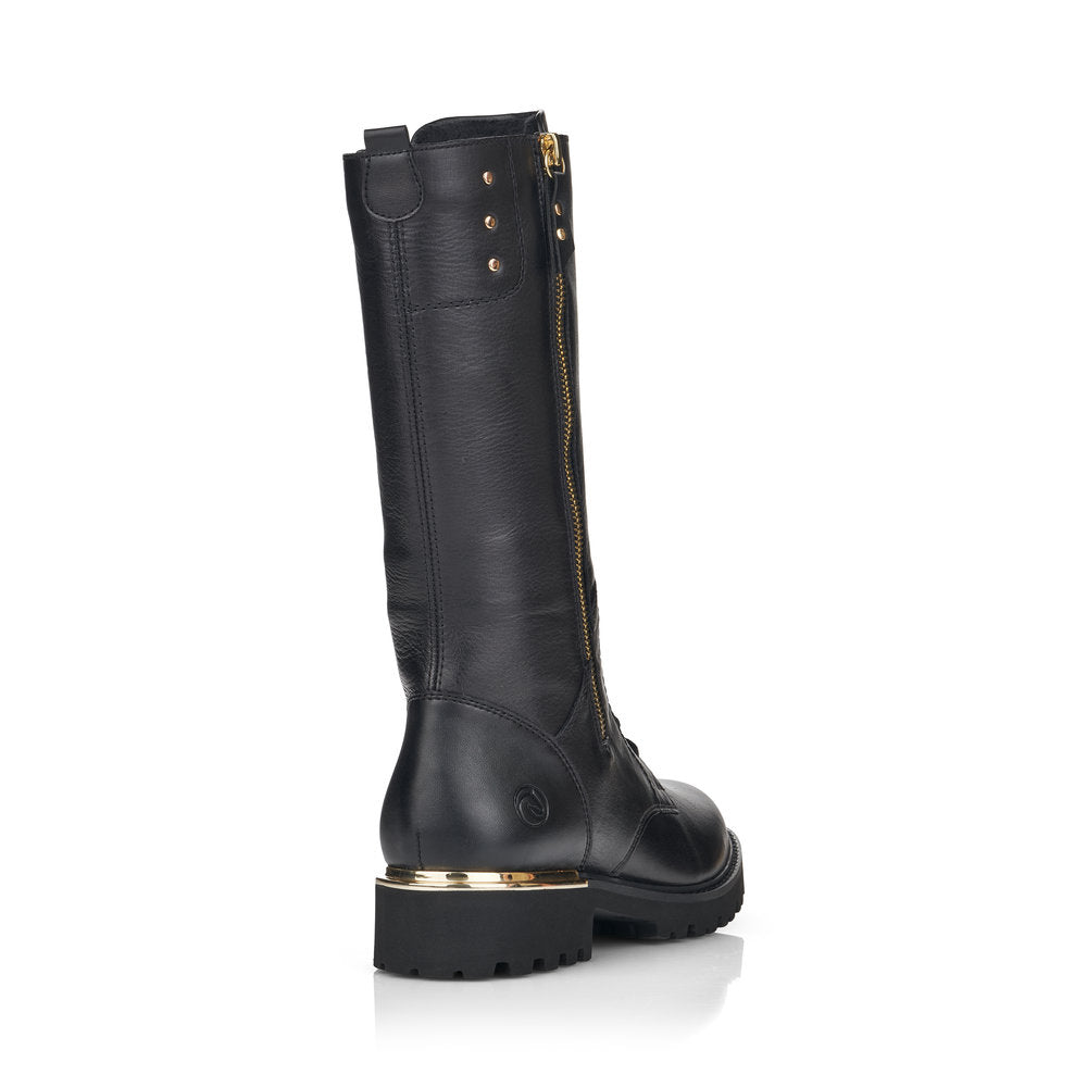 REMONTE - D8689-01 LOW HEEL CALF-LENGTH LACED/ZIP BOOT - BLACK