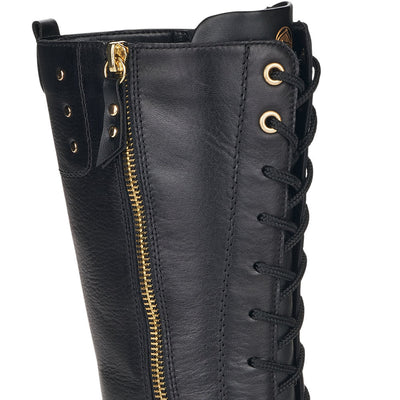 REMONTE - D8689-01 LOW HEEL CALF-LENGTH LACED/ZIP BOOT - BLACK