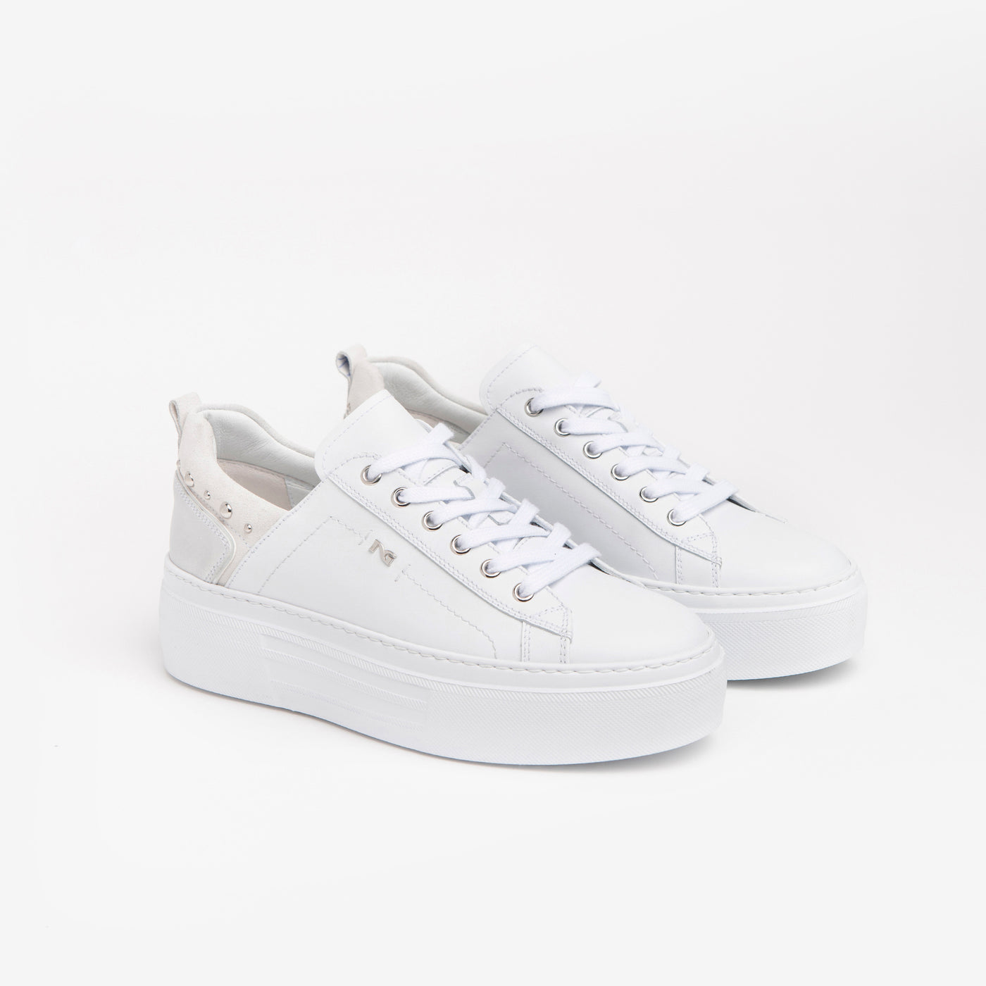 NERO GIARDINI - E218153D 707 - LOW PLATFORM LACED FASHION SHOE - WHITE LEATHER