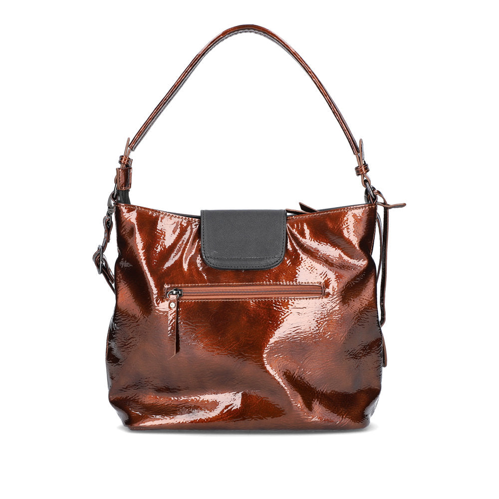 RIEKER - H1087-22 ZIP SHOULDER BAG WITH FLAP AND REMOVABLE STRAP - BRONZE PATENT