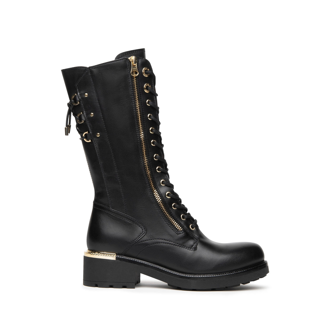 NeroGiardini - I117731D LOW HEEL CALF LENGTH LACED BOOT WITH ZIP - BLACK