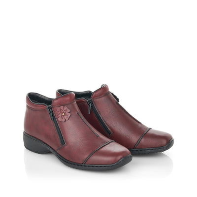 RIEKER - L3888-35 - TWIN ZIP FLAT ANKLE BOOT - WINE LEATHER