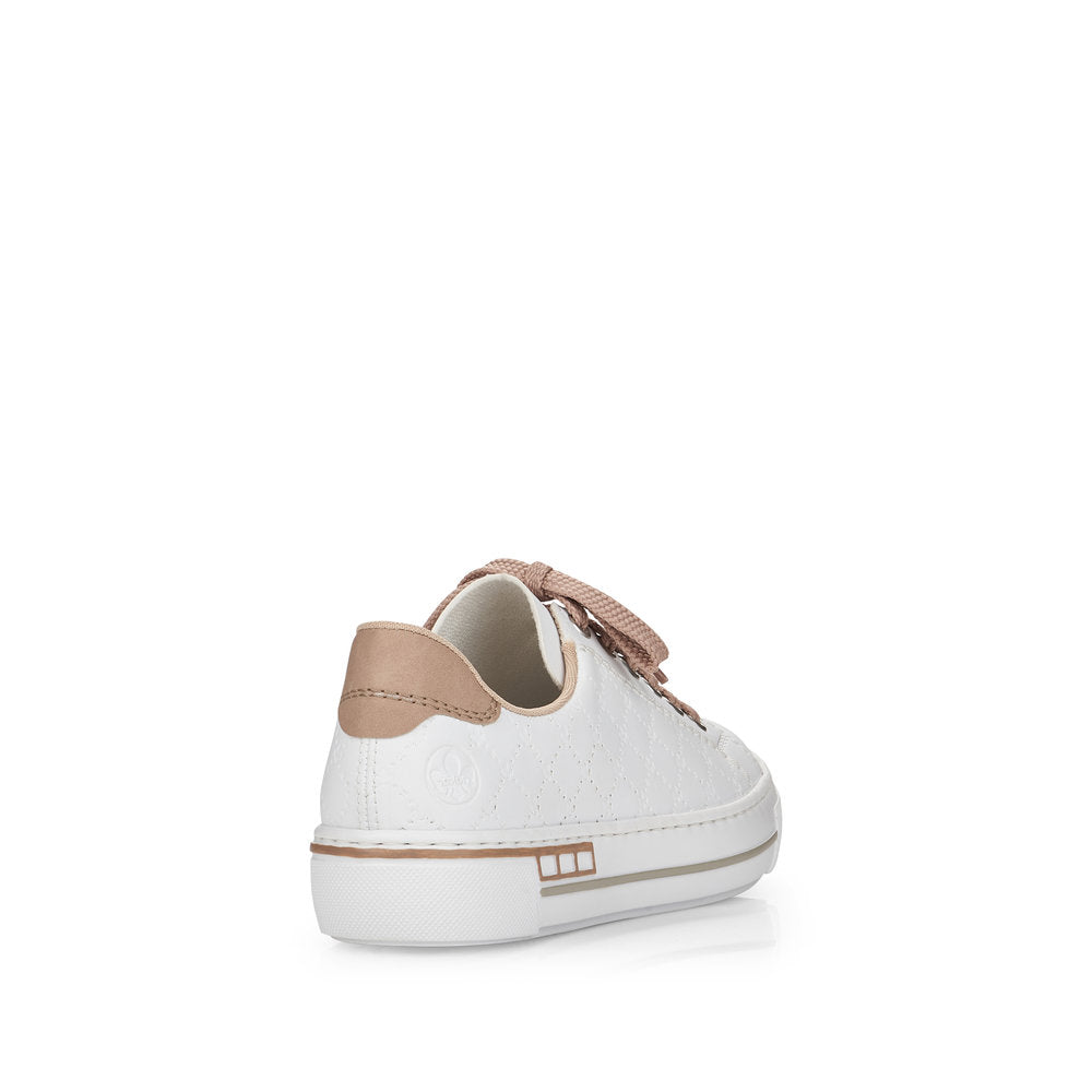 RIEKER L88W2-80 FLAT FASHION LACED SHOE WITH QUILT DETAIL - WHITE/BEIGE