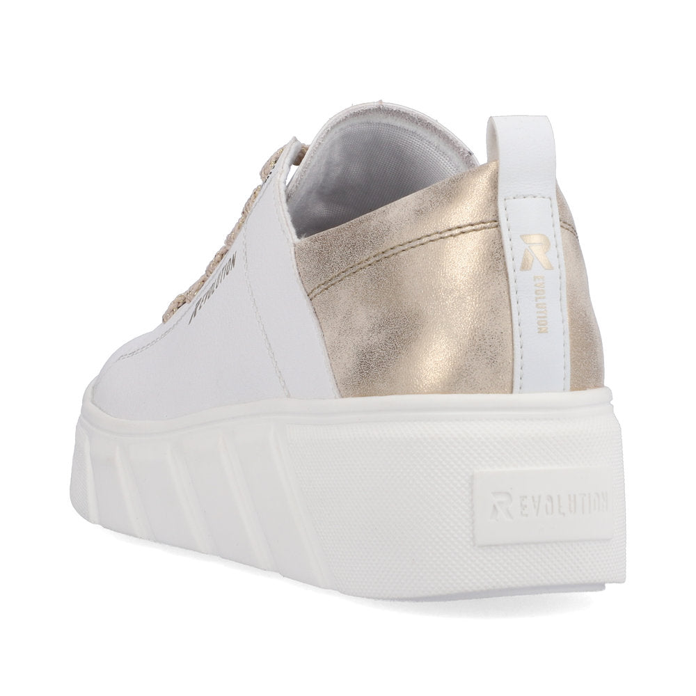 RIEKER - EVOLUTION - W0502-80 LACED RUNNER - WHITE/GOLD